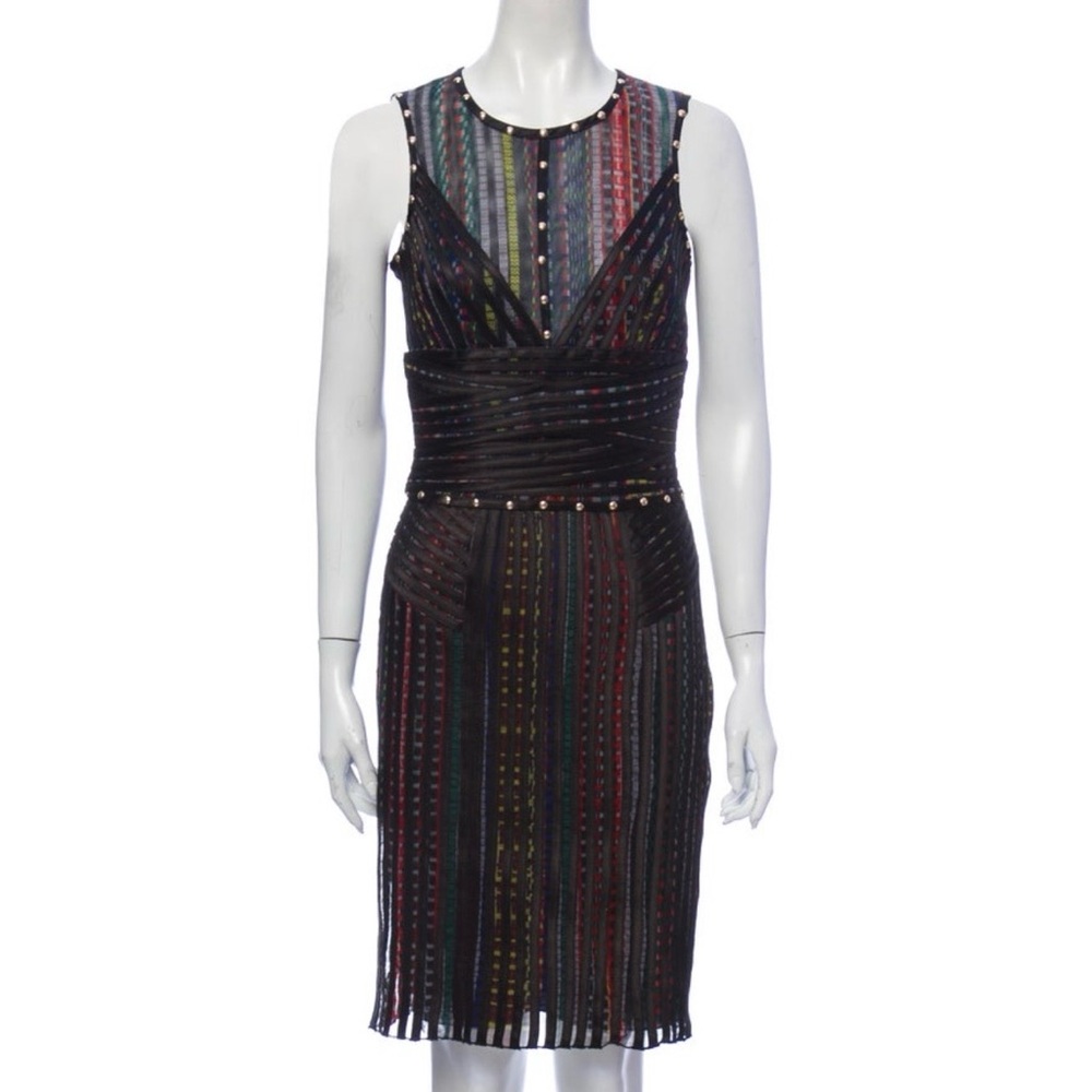 Just Cavalli Black and Multicolor banded dress with stud detailing